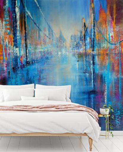 blue and orange abstract art of road wallpaper