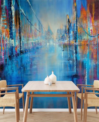 blue and orange abstract art of road wallpaper