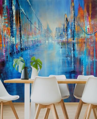 blue and orange abstract art of road wallpaper