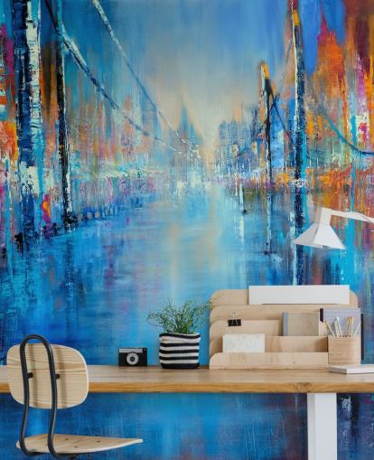 blaue und orange abstrakte Kunst der Straßentapete