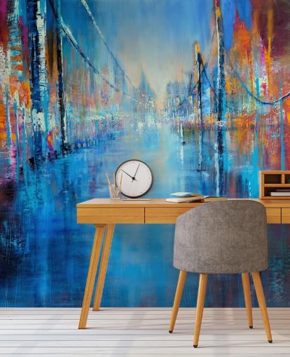 arte abstrata azul e laranja do papel de parede da estrada