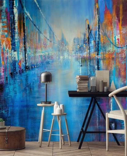 arte abstrata azul e laranja do papel de parede da estrada