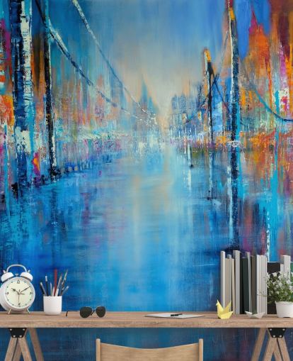 blue and orange abstract art of road wallpaper