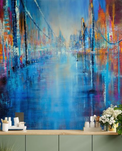 arte abstracto azul y naranja de papel tapiz de carretera