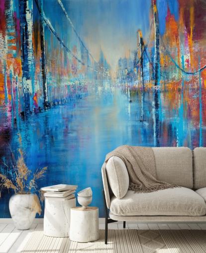 blaue und orange abstrakte Kunst der Straßentapete