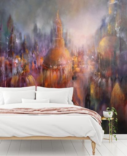 abstract colourful painting of cathedrals wallpaper