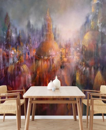 abstract colourful painting of cathedrals wallpaper