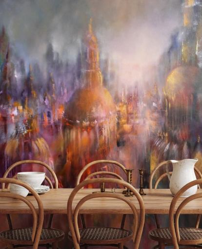 abstract colourful painting of cathedrals wallpaper