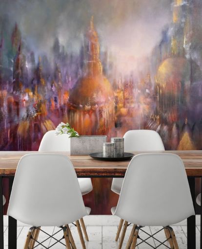 abstract colourful painting of cathedrals wallpaper