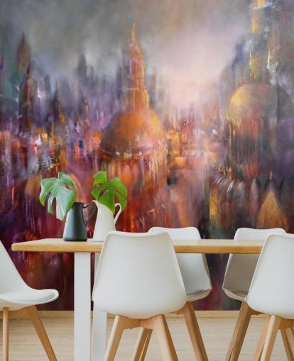 abstrakt färgstark målning av katedraler tapeter