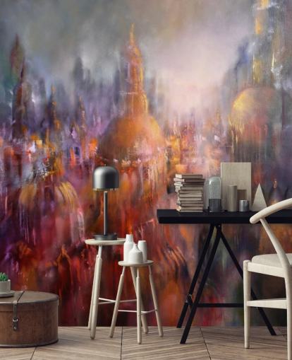 abstract colourful painting of cathedrals wallpaper