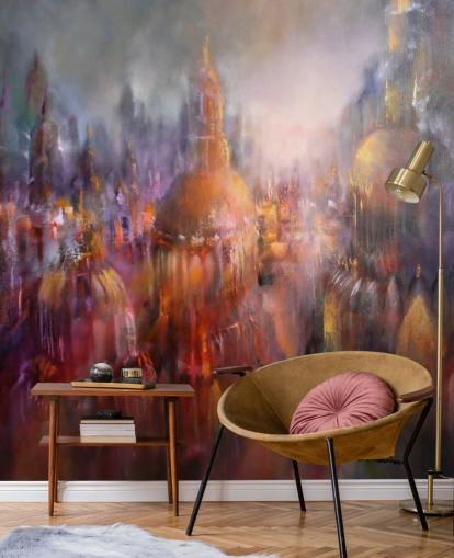 abstract colourful painting of cathedrals wallpaper