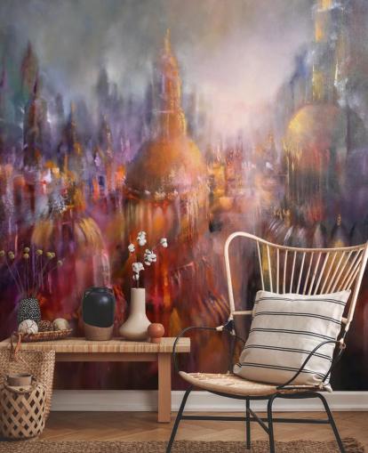 abstract colourful painting of cathedrals wallpaper