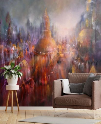 pintura colorida abstrata de catedrais papel de parede
