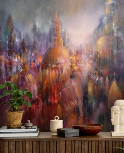 abstract colourful painting of cathedrals wallpaper