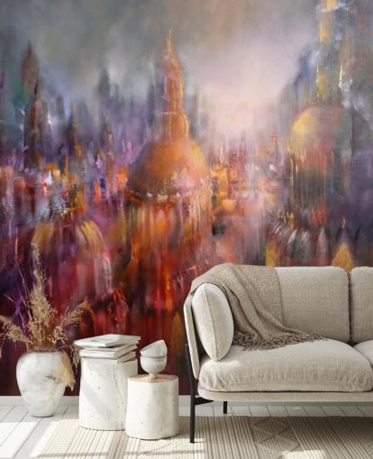 abstract colourful painting of cathedrals wallpaper