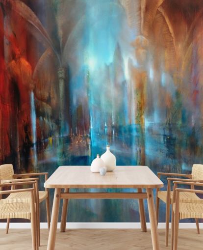 abstracte kunst van stad en abdij pilaren behang