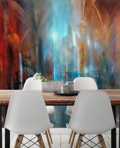 art abstrait de la ville et des piliers d'abbaye papier peint