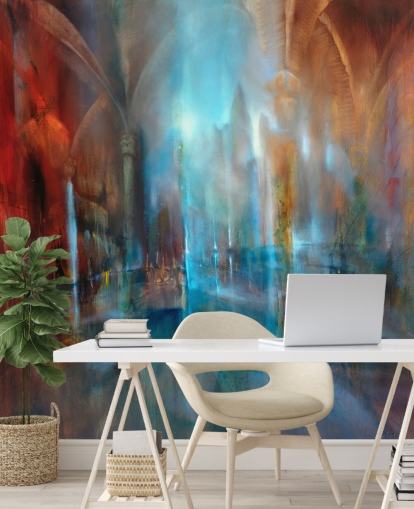 abstract art of city and abbey pillars wallpaper