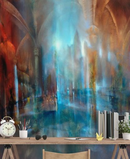 abstracte kunst van stad en abdij pilaren behang abstracte kunst van stad en abdij pilaren behang