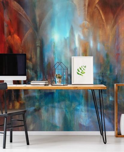 abstract art of city and abbey pillars wallpaper