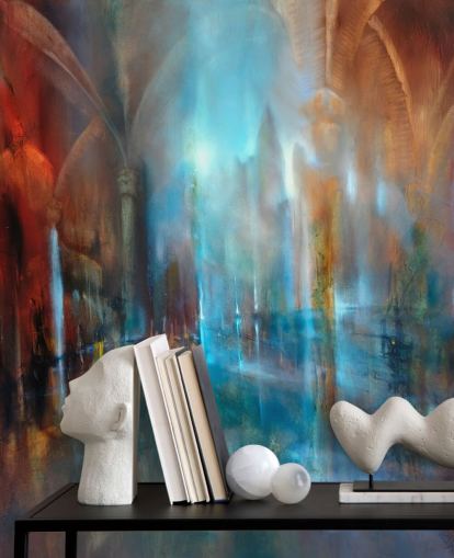 abstrakte Kunst der Stadt und der Abtei Säulen Tapete