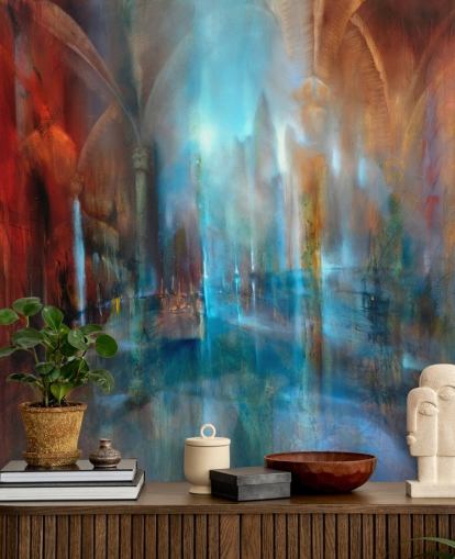 art abstrait de la ville et des piliers d'abbaye papier peint