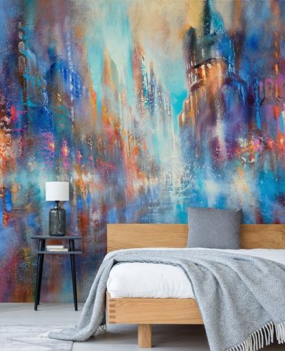 abstract colourful city street wall mural