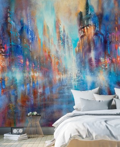 Abstrakte bunte Stadtstraße Wandgemälde Abstrakte bunte Stadtstraße Wandgemälde