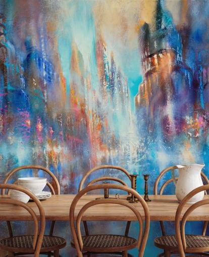 abstract colourful city street wall mural