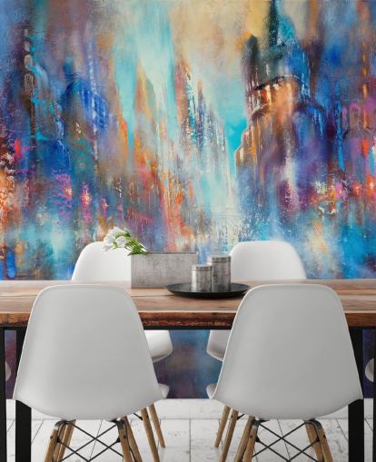 abstract colourful city street wall mural