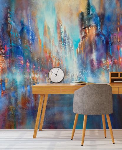 abstract colourful city street wall mural