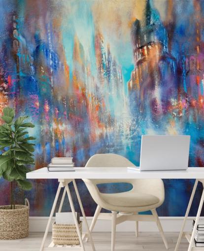 abstract colourful city street wall mural