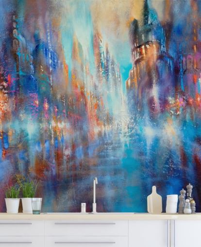 abstract colourful city street wall mural