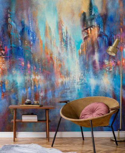 abstract colourful city street wall mural