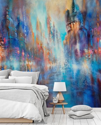 abstracte kleurrijke stadsmuurschildering