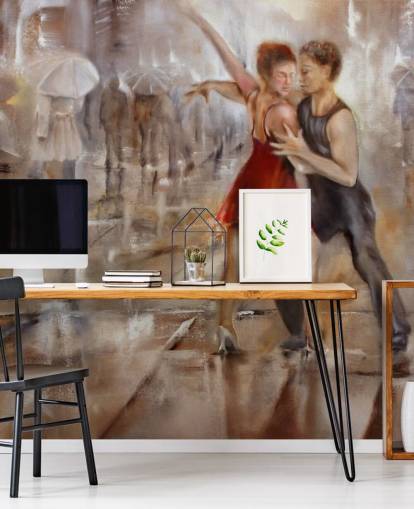 romantic abstract painting of dancers in rain with walkers passing by wallpaper romantic abstract painting of dancers in rain with walkers passing by wallpaper