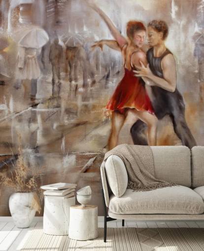 romantic abstract painting of dancers in rain with walkers passing by wallpaper romantic abstract painting of dancers in rain with walkers passing by wallpaper