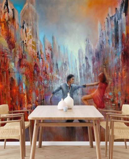red and blue abstract painting of dancers in the city wallpaper red and blue abstract painting of dancers in the city wallpaper