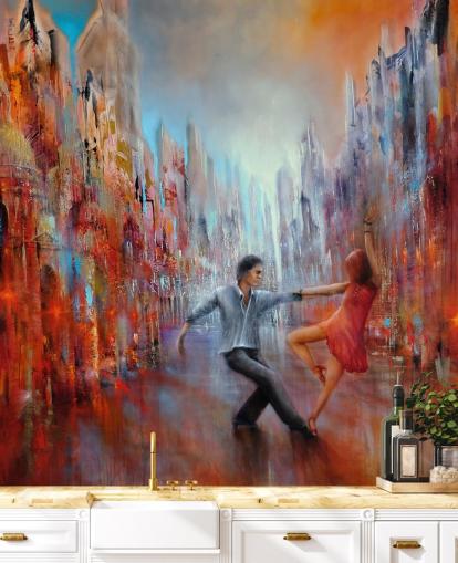 pittura astratta rossa e blu di ballerini nella carta da parati della città pittura astratta rossa e blu di ballerini nella carta da parati della città