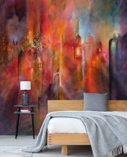 roze, rood en paars mistig stadsbehang roze, rood en paars mistig stadsbehang