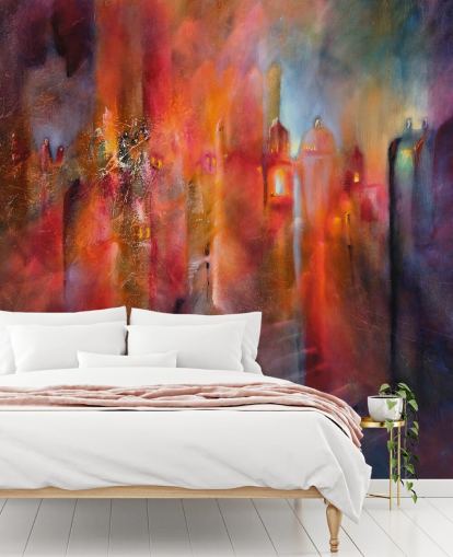 roze, rood en paars mistig stadsbehang roze, rood en paars mistig stadsbehang