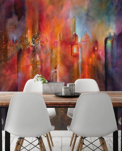 carta da parati nebbiosa rosa, rossa e viola