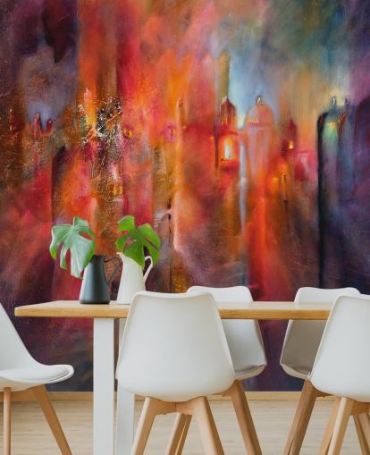 pink, red and purple misty town wallpaper