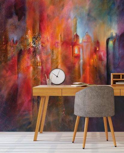 pink, red and purple misty town wallpaper