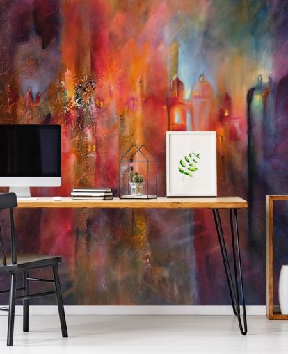 roze, rood en paars mistig stadsbehang roze, rood en paars mistig stadsbehang