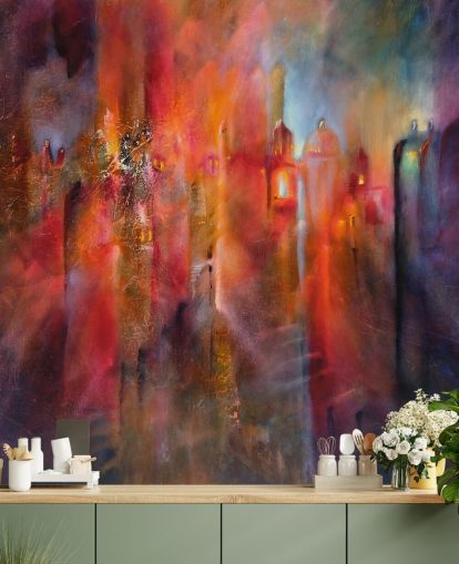 carta da parati nebbiosa rosa, rossa e viola