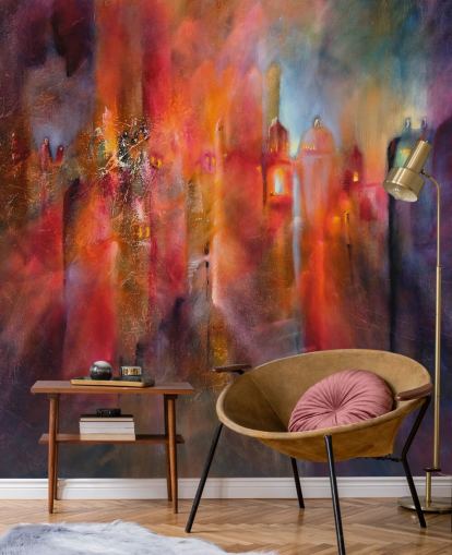 roze, rood en paars mistig stadsbehang roze, rood en paars mistig stadsbehang