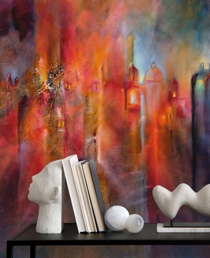 papier peint ville brumeuse rose, rouge et violet papier peint ville brumeuse rose, rouge et violet