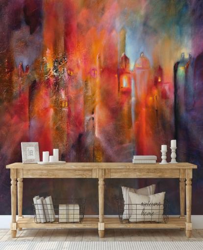 carta da parati nebbiosa rosa, rossa e viola